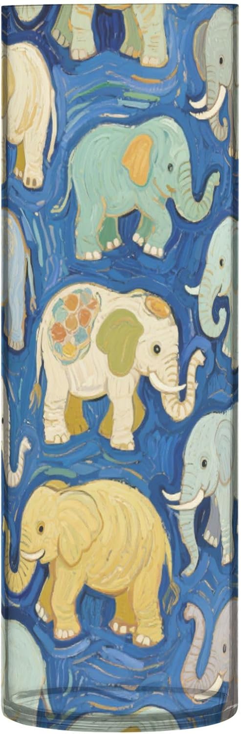 Blue Elephant Art Painting Plastic Vase 118 x 39 Inch