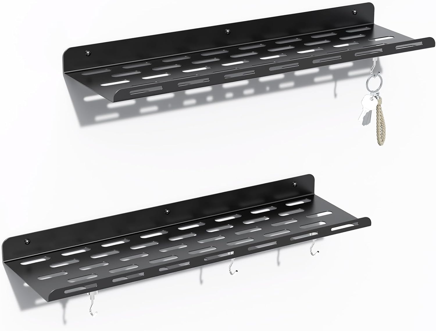Kerisgo Floating Bookshelf Set of 2 with Magnetic Hooks Black