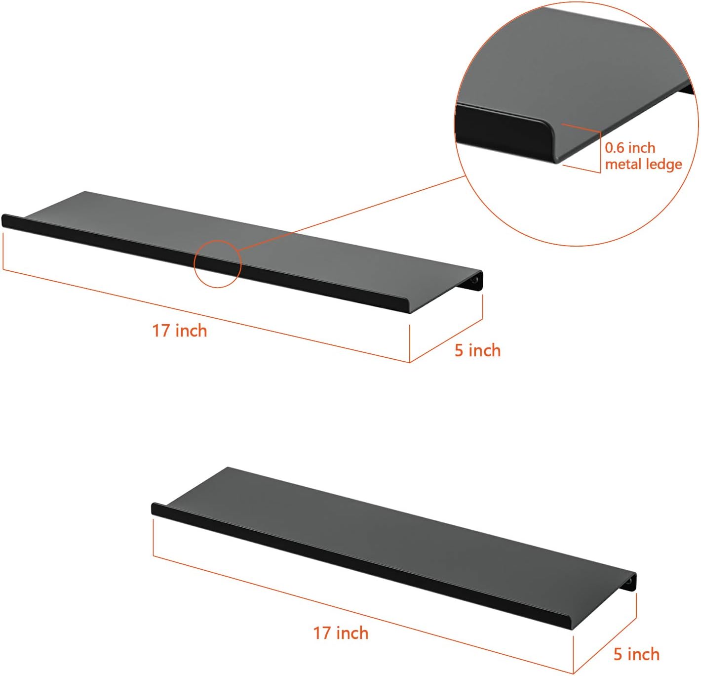 SRIWATANA Black Metal Wall Shelves 2 Pack