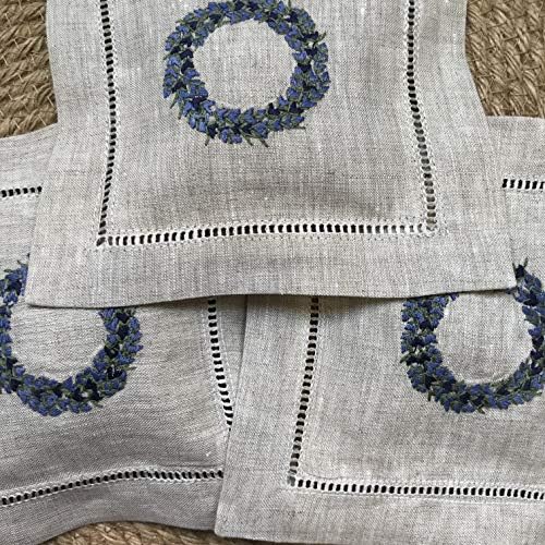Hand Embroidered Lavender Pillow Sachet Bag Set of 3 Natural Linen