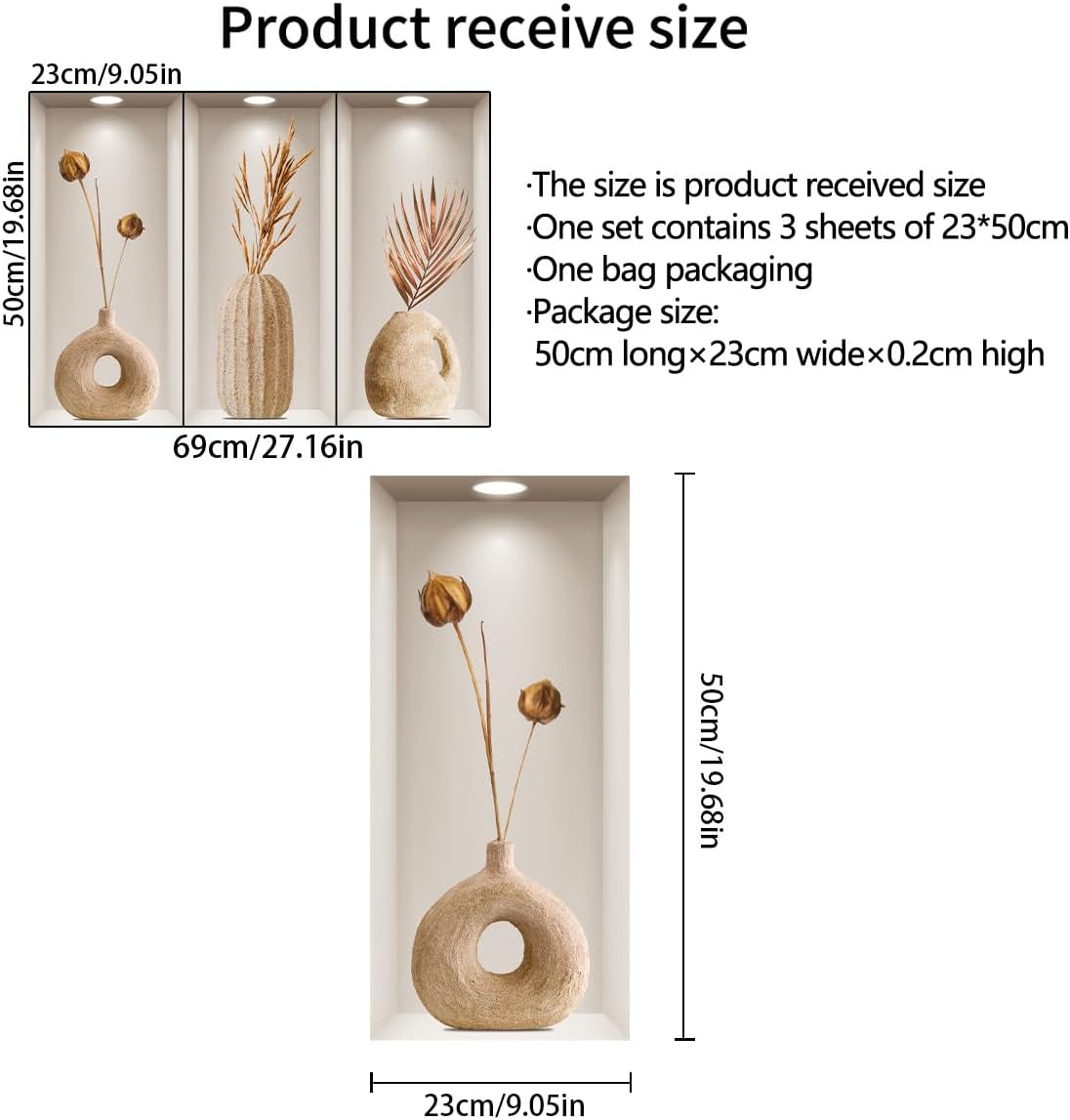 Joyartu 3D Plants Wall Decals 3PCS Modern Vase Art Set