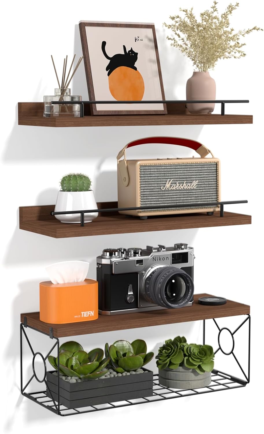 Floating Shelf Wall Decor Set of 3 Brown