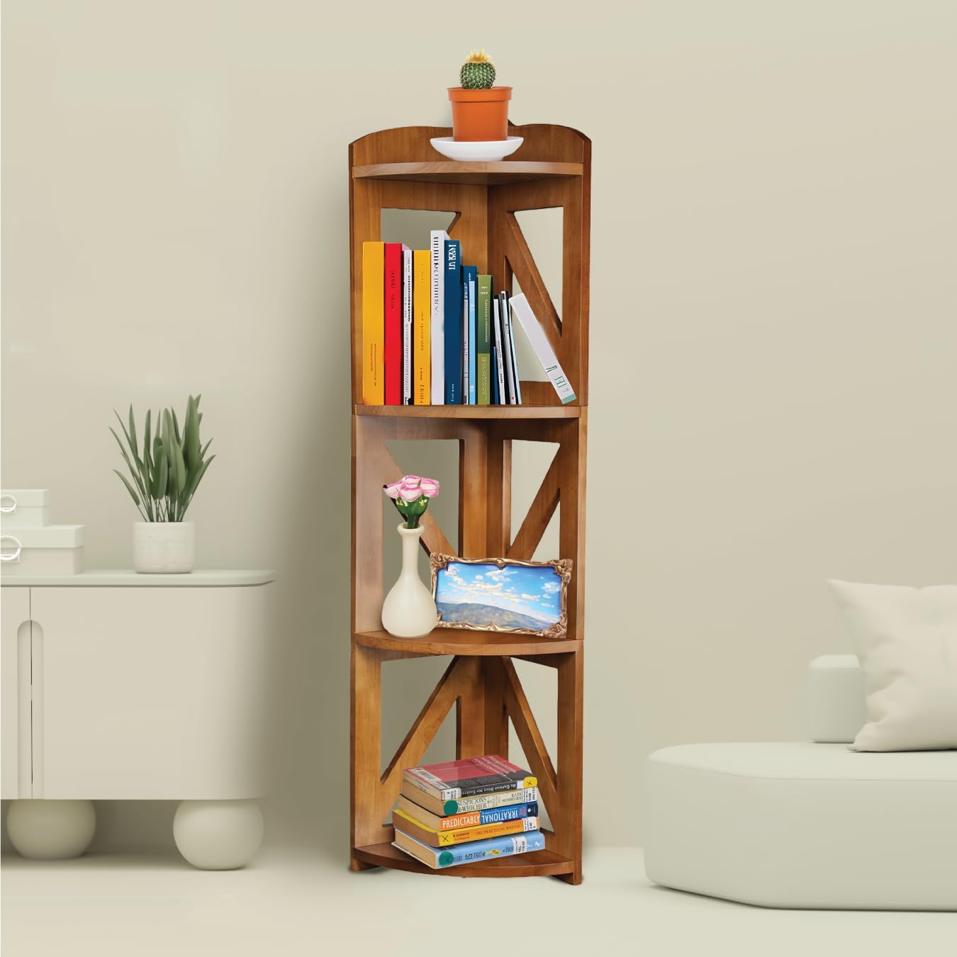 YCICI Corner Shelf Stand 4 Tier Natural Wood