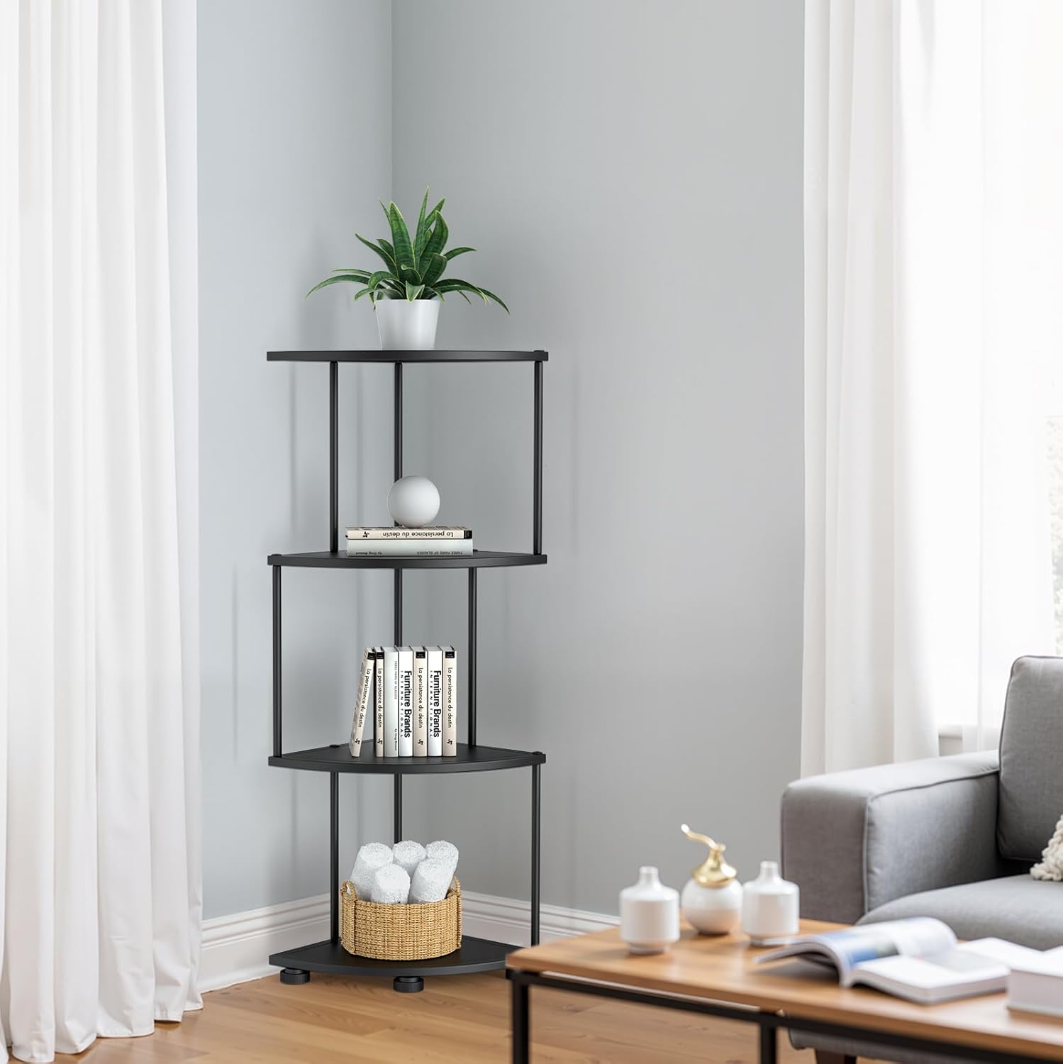 Haomsj 4 Tier Metal Corner Shelf Stand 41 Black