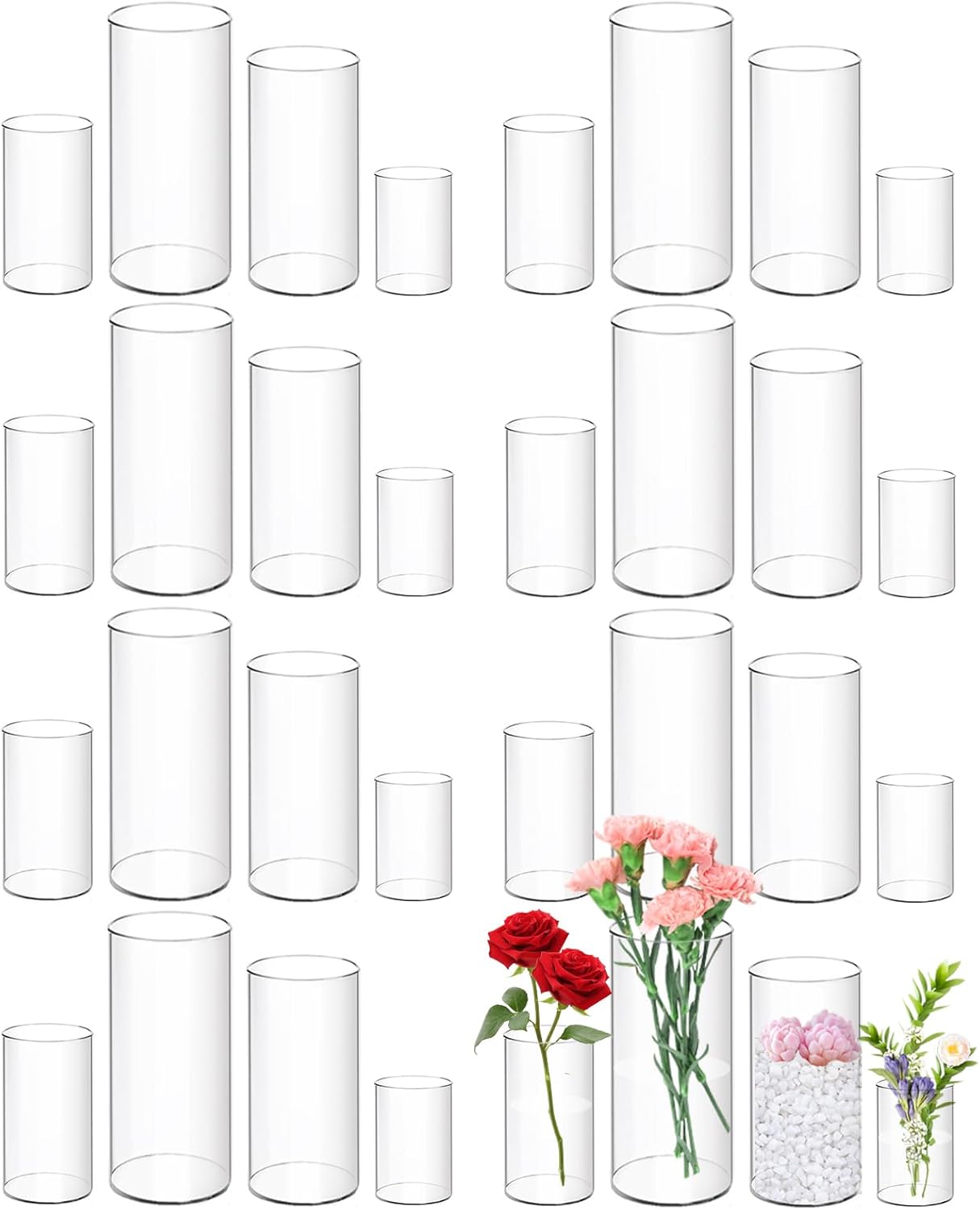 32 Pack Clear Acrylic Vases Set 4 6 8 10 Inches Tall