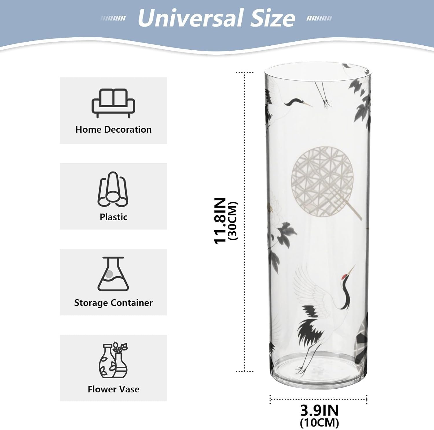 Grey Crane Flower Fan Vase for Home Decor