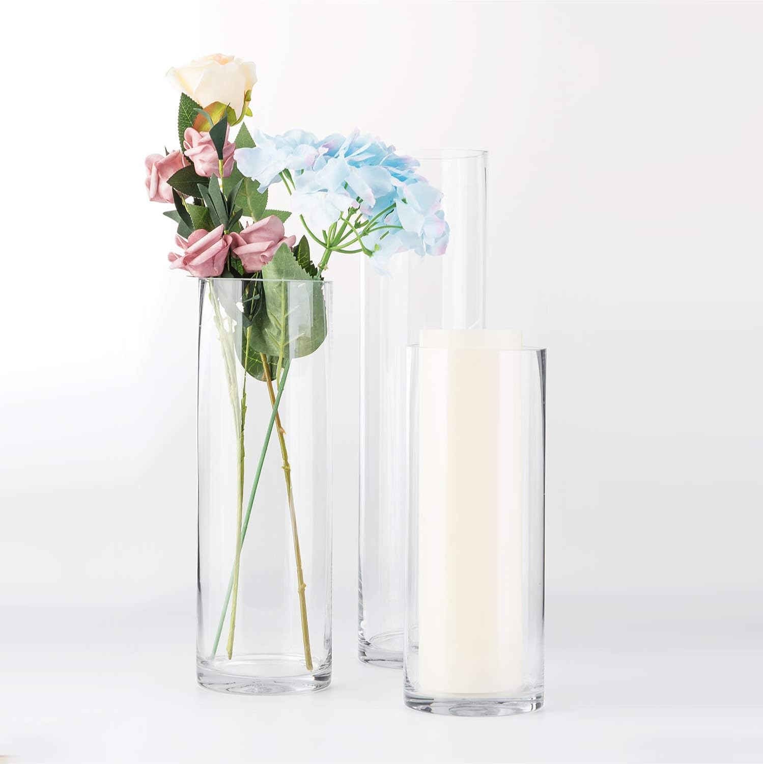 WGVI Tall Glass Cylinder Vase with Floating Candle Holder