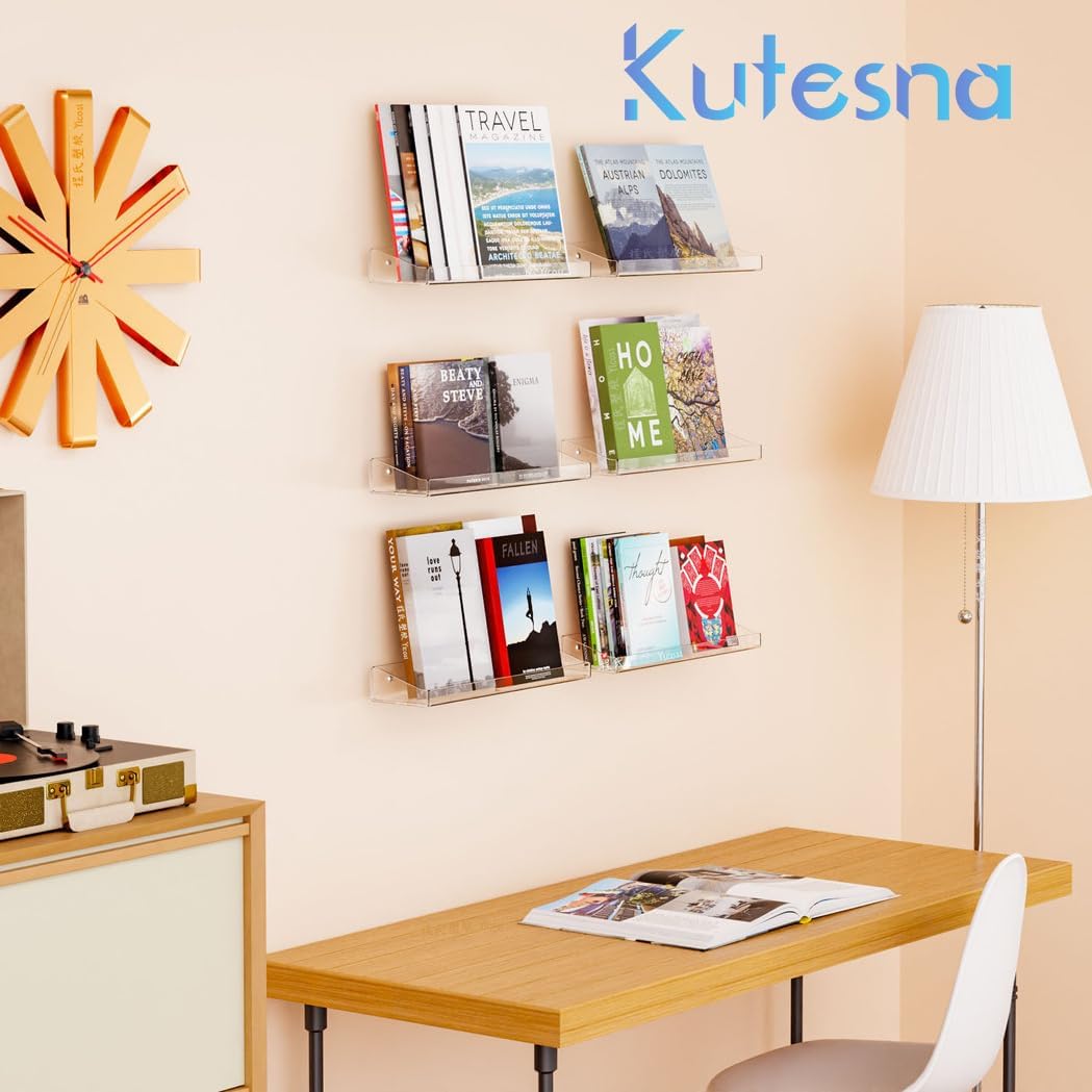 Kutesna 6 Pack Acrylic Floating Shelves for Wall