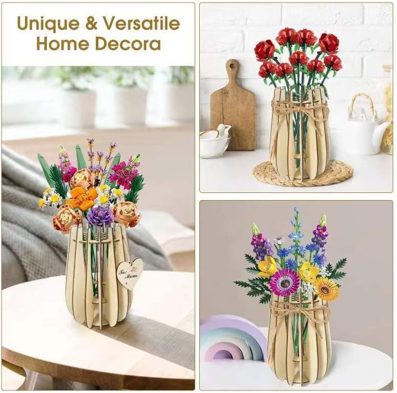 Coty ni LEGO Flower Vase Kit Wooden Display Stand