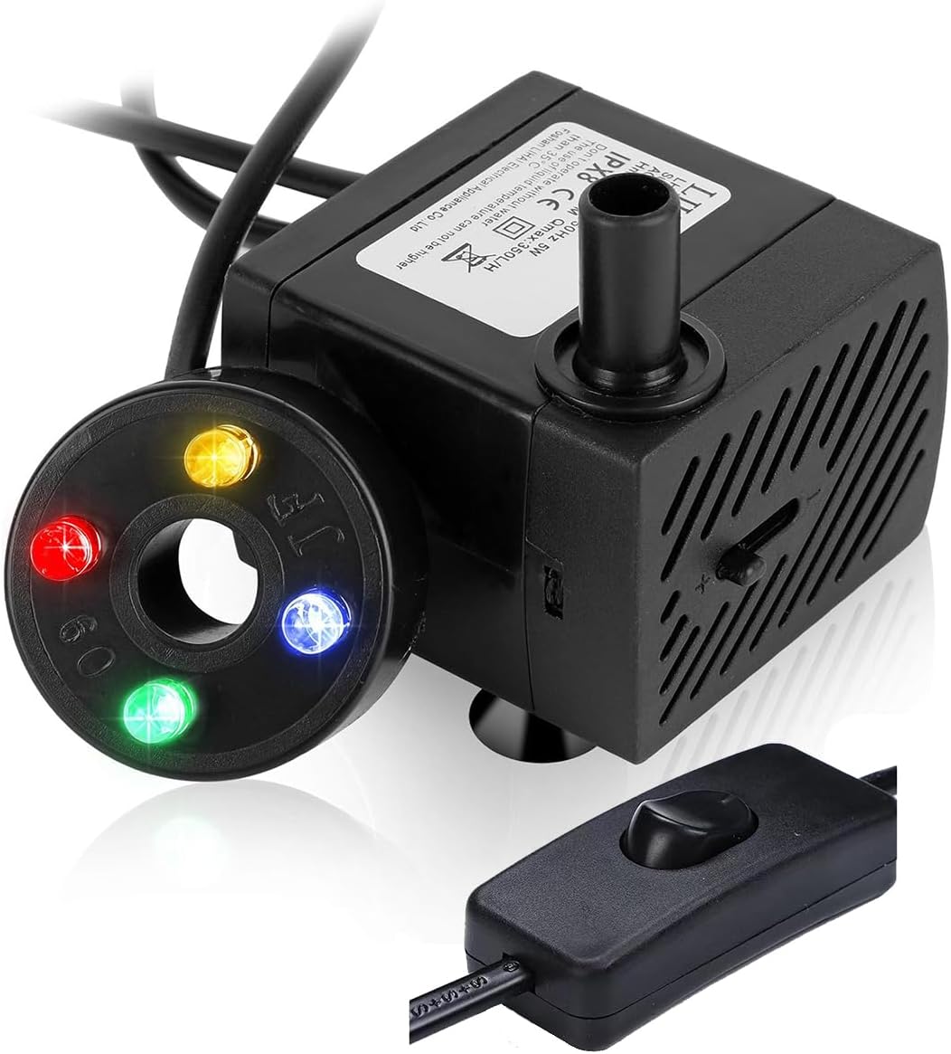 Mini Fountain Pump with LED Lights and Switch