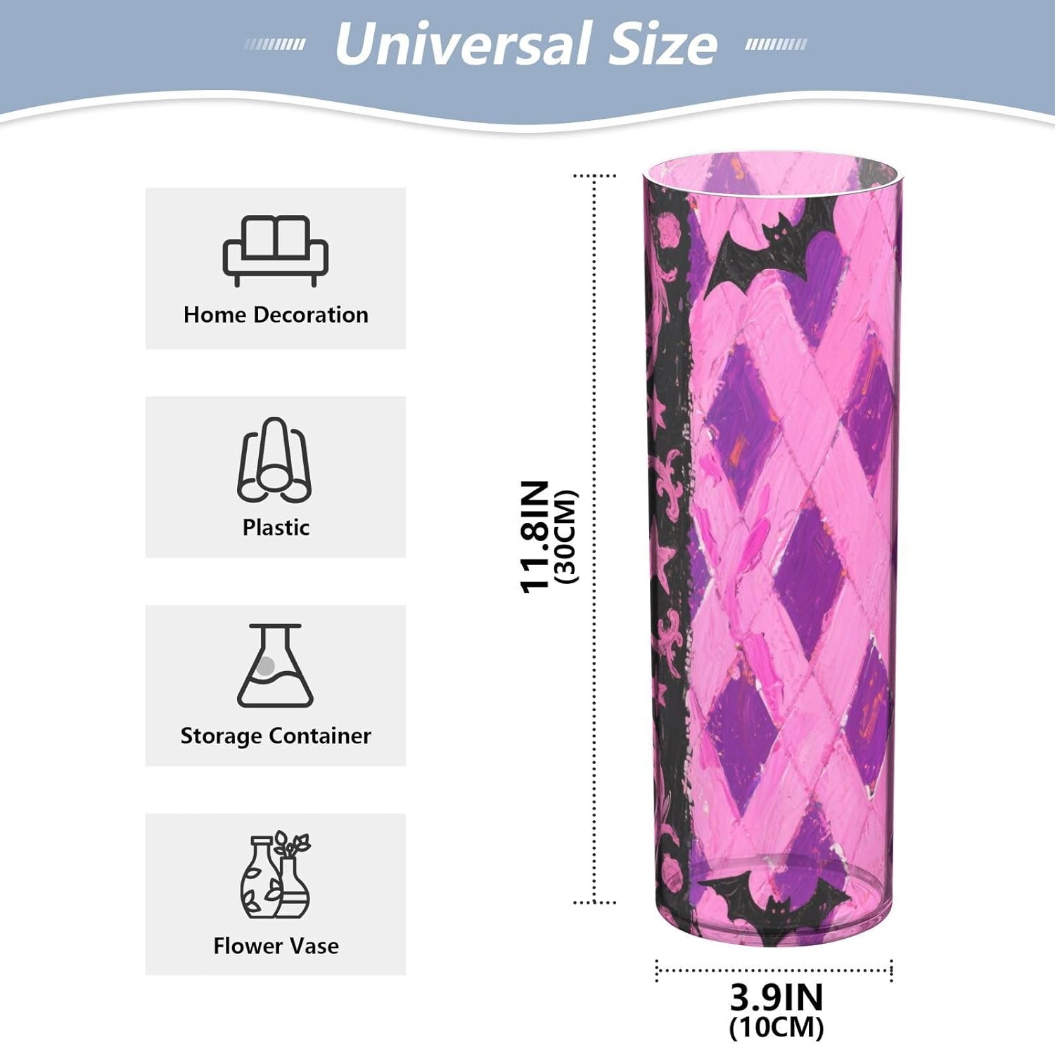 Gothic Pink Grid Plastic Flower Vase for Home Decor
