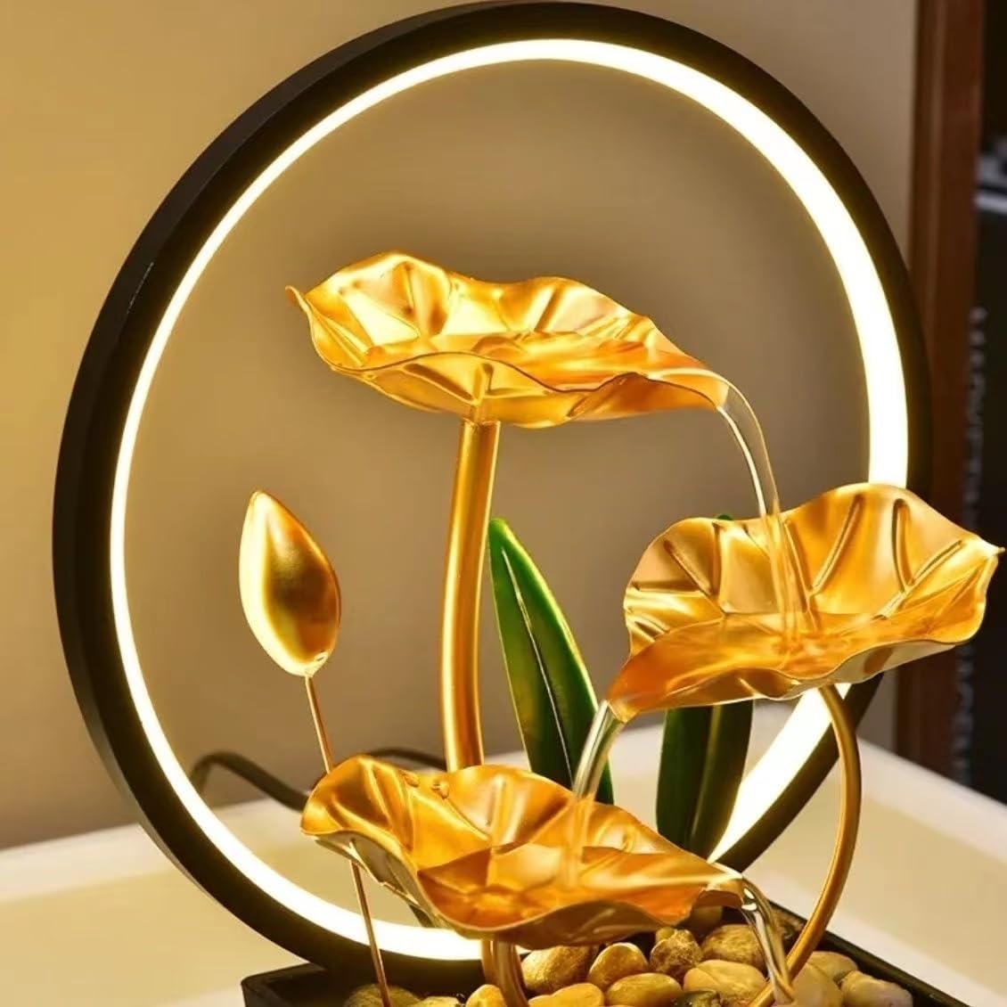 TiCin USB Powered Tabletop Fountain with LED Lights and Natural Rocks