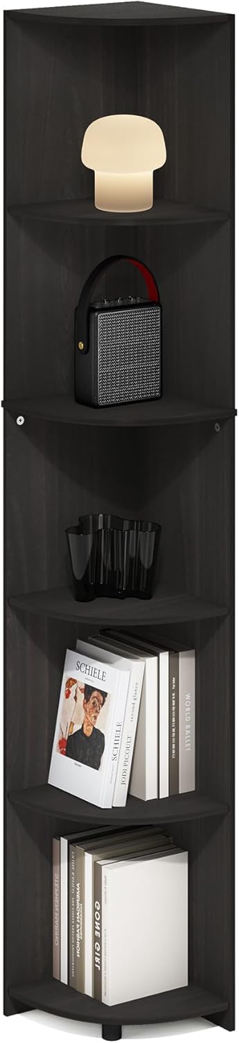 Furinno Econ 5-Tier Corner Bookcase with Espresso Finish