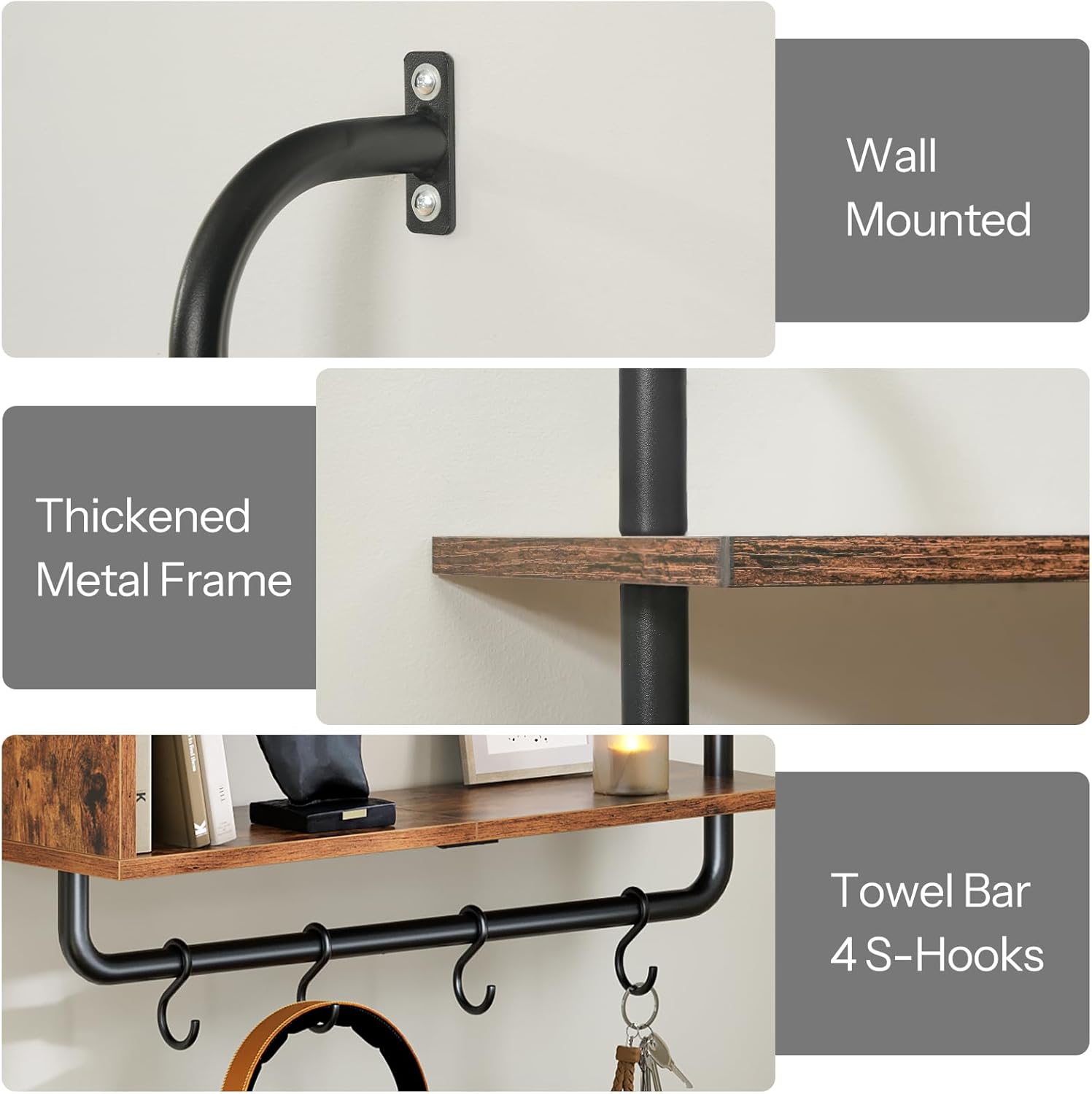 HOOBRO Floating Shelves with LED Lights 3-Tier Wall Mounted Display Rack