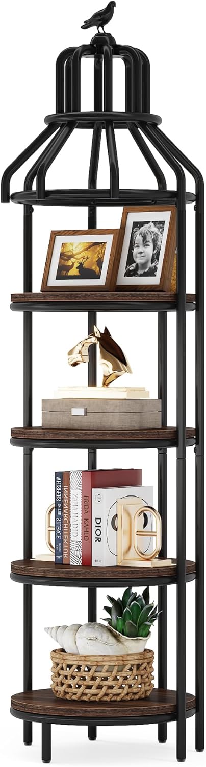 Tribesigns 4-Tier Corner Bookshelf Rustic Brown