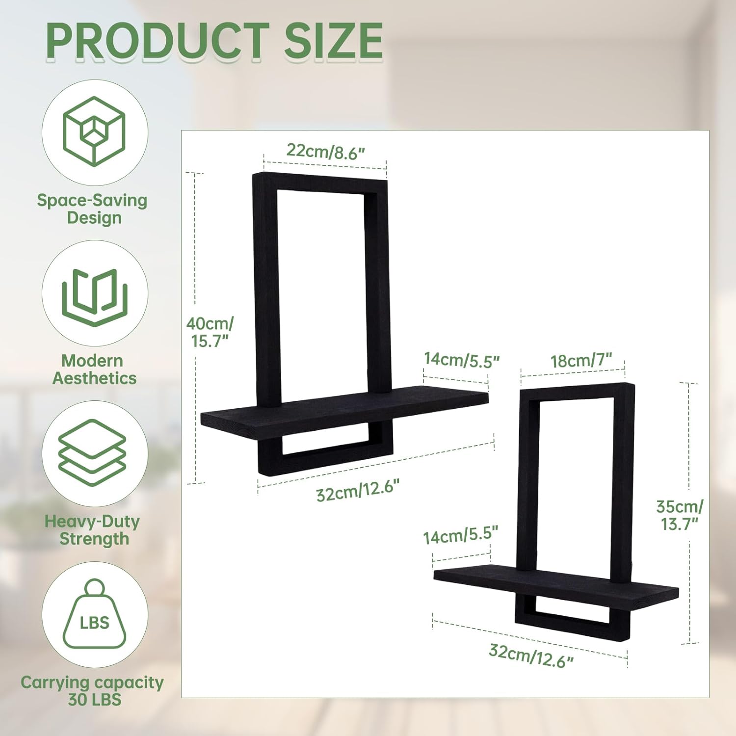 Square Floating Shelves Set of 2 - Modern Chic Wall Decor