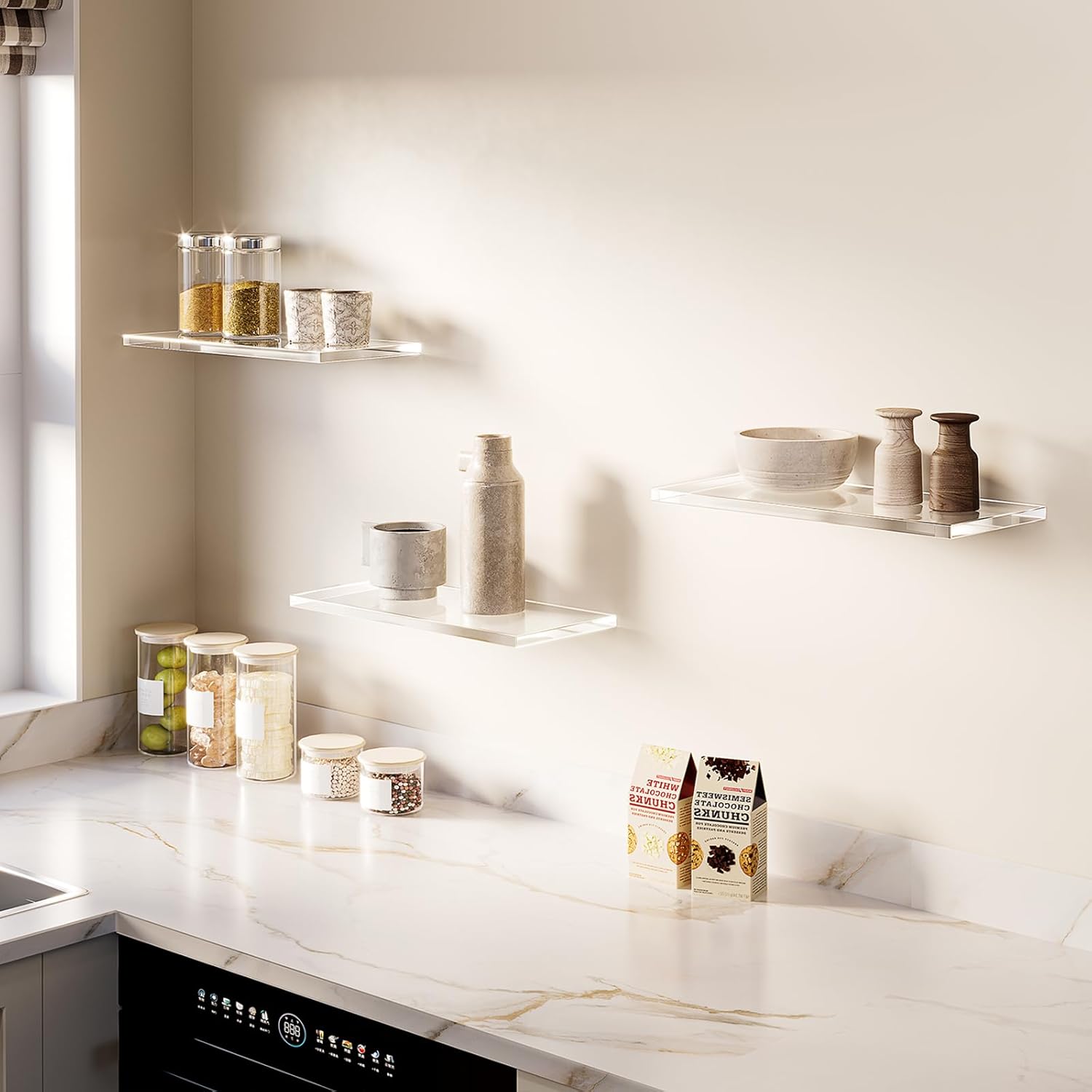 Clear Acrylic Floating Shelves Wall Mount Storage Decor Organizer
