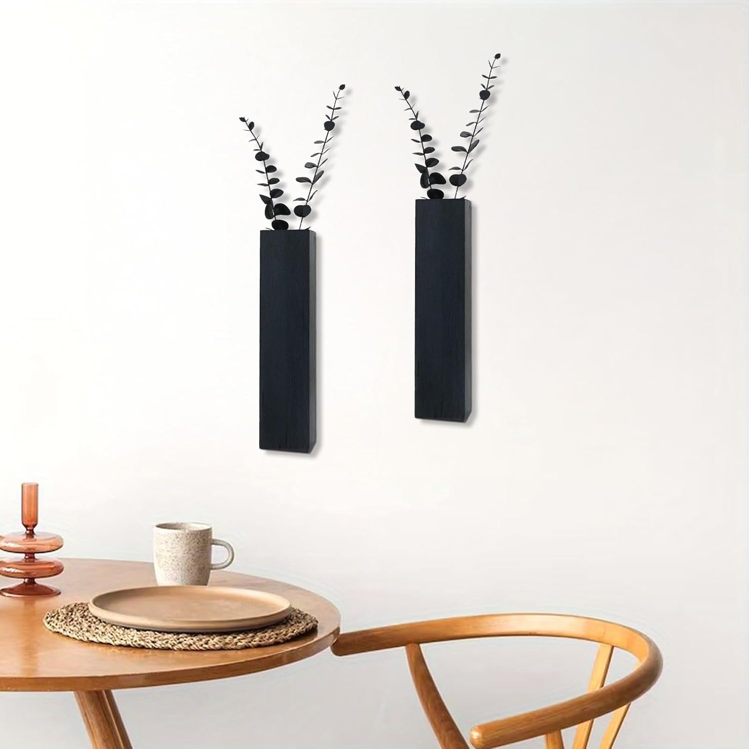 2Pack Wooden Wall Planter with Eucalyptus Stems