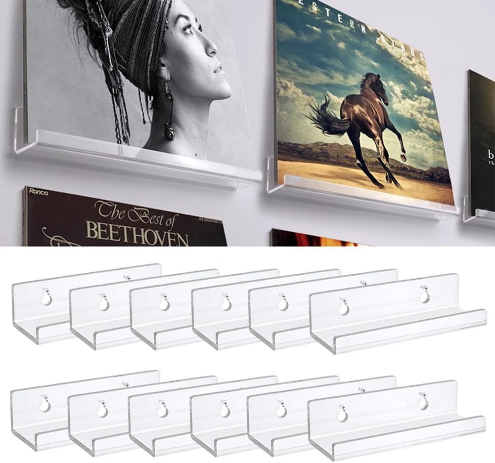 12-Pack 4-Inch Clear Vinyl Record Wall Shelf Mount