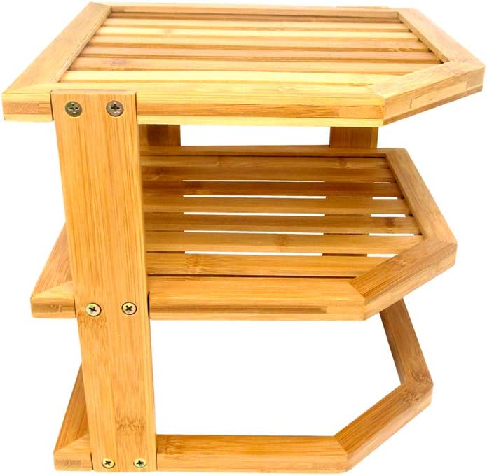 Trademark Innovations 3 Tier Bamboo Plate Rack Corner Shelf