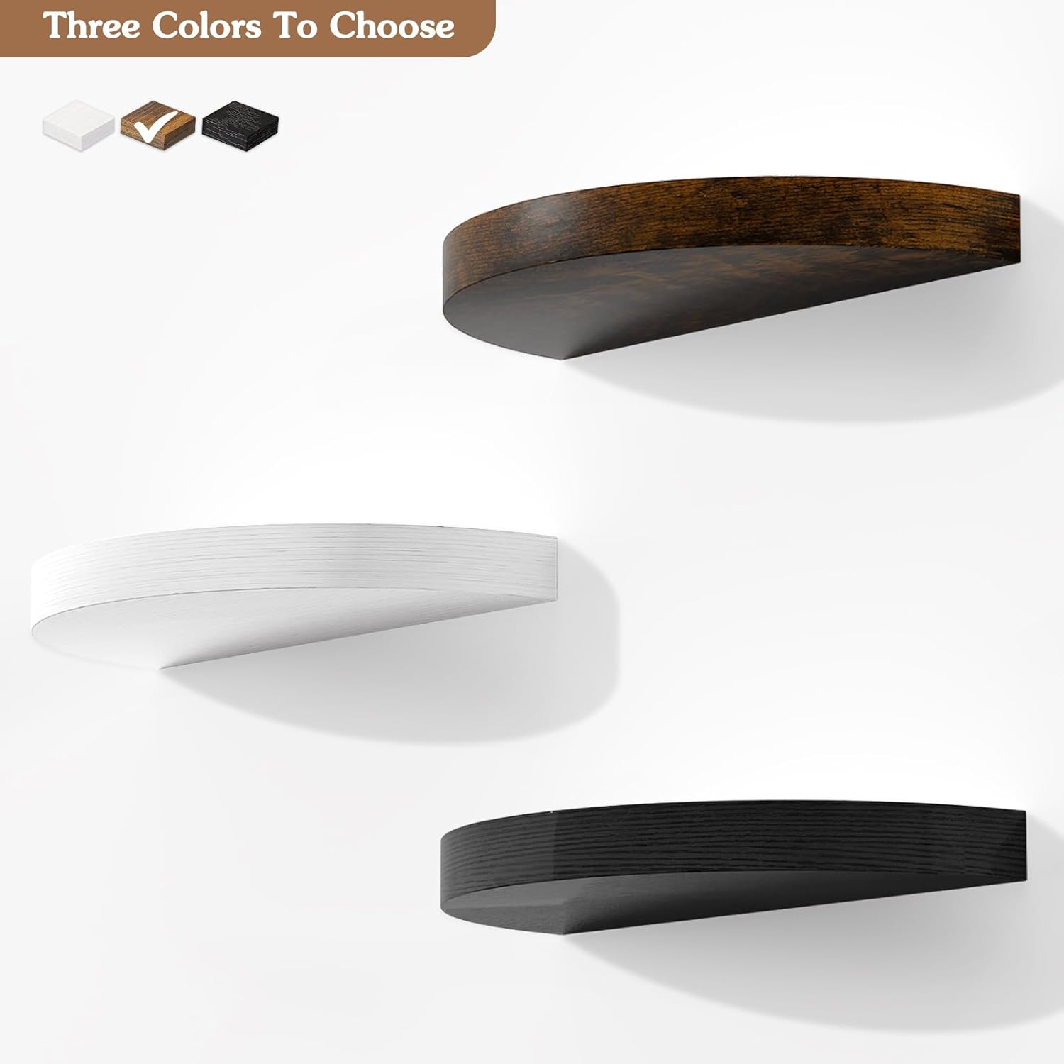 Olakee Floating Shelves Set of 3 154 Carbonized Black Rustic Wood Wall Mounts