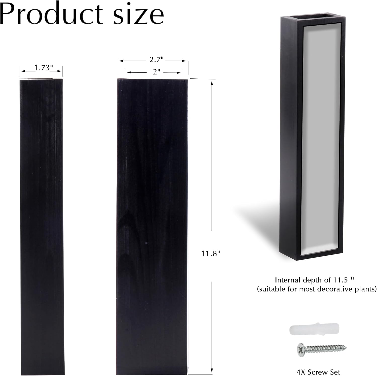 4 Black Wooden Wall Planters for Indoor Plants