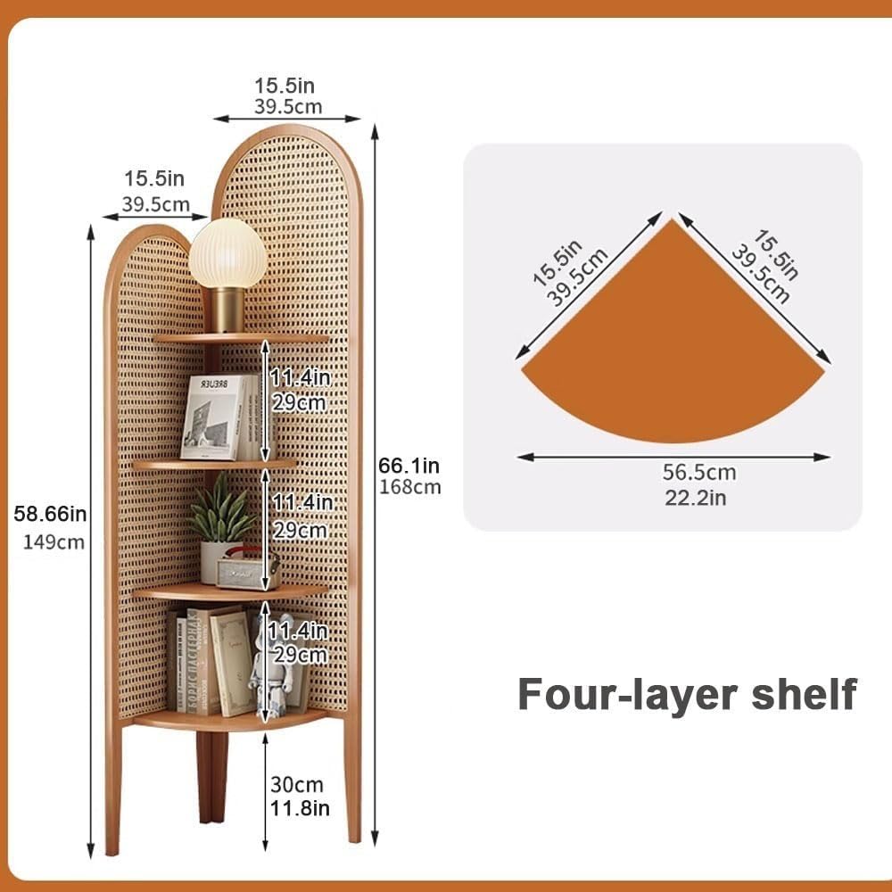 Rattan Corner Bookshelf with 4 Tier Storage