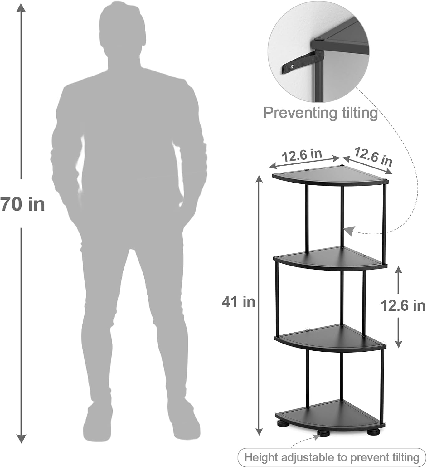 Haomsj 4 Tier Metal Corner Shelf Stand 41 Black