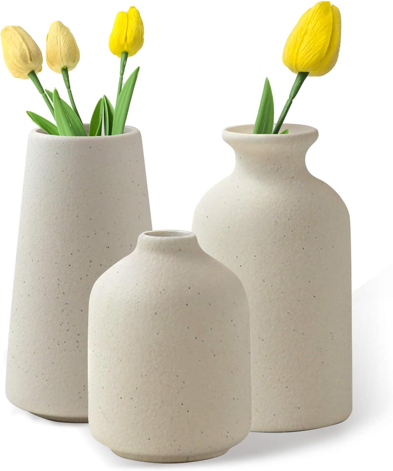 Beige Ceramic Vases Set of 3 for Pampas Grass and Dried Flowers