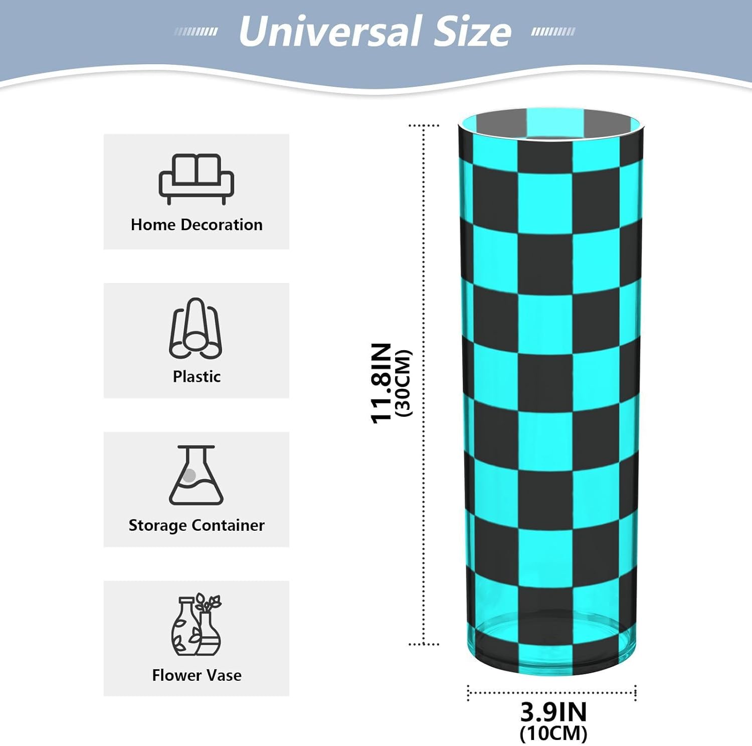 Buffalo Plaid Check Black Cyan Flower Vase 118 x 39 Inch