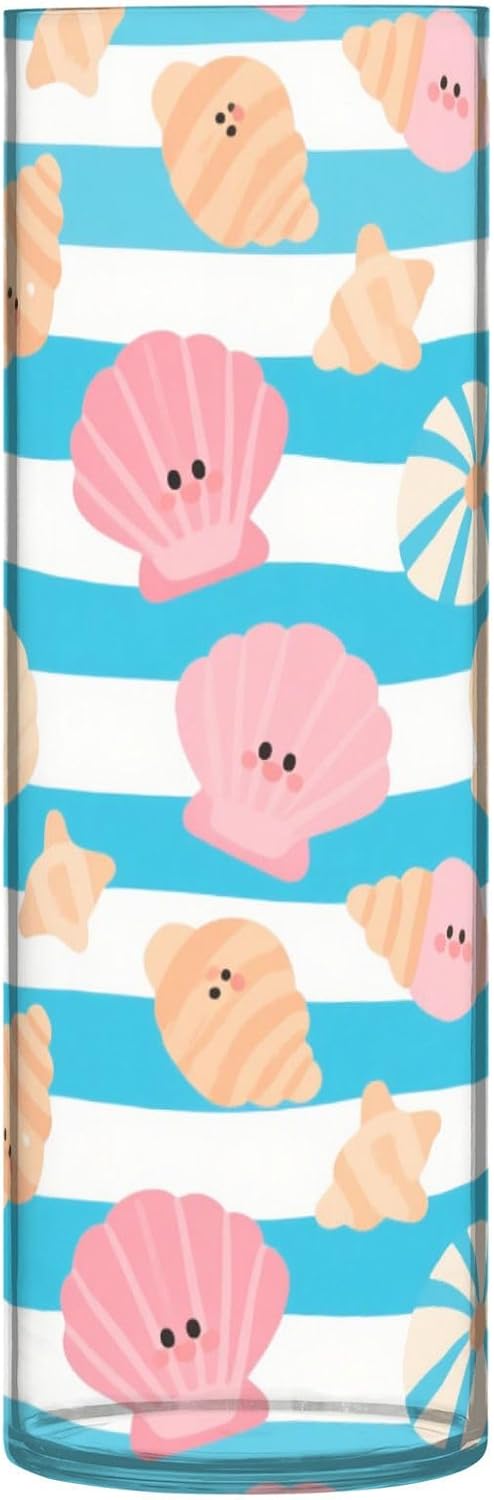 Summer Stripe Shell Blue Plastic Cylinder Vase 118x39 Inch Decorative
