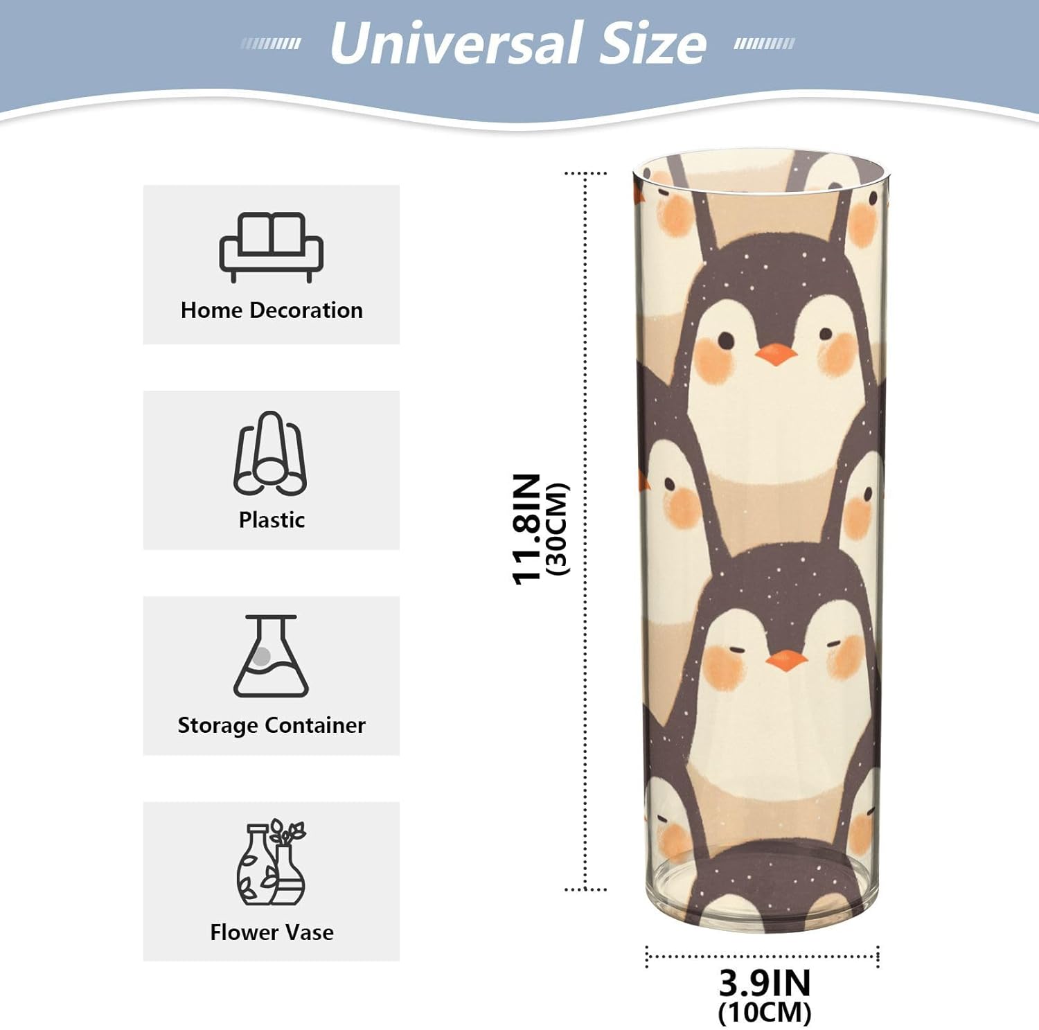Cute Cartoon Penguin Plastic Cylinder Vase 118 x 39 Inch