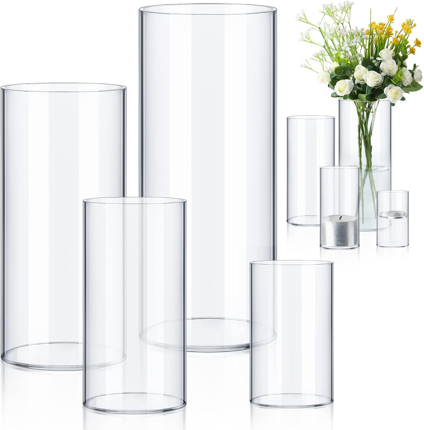 Eaasty 4 Pcs Acrylic Cylinder Flower Vases for Centerpieces