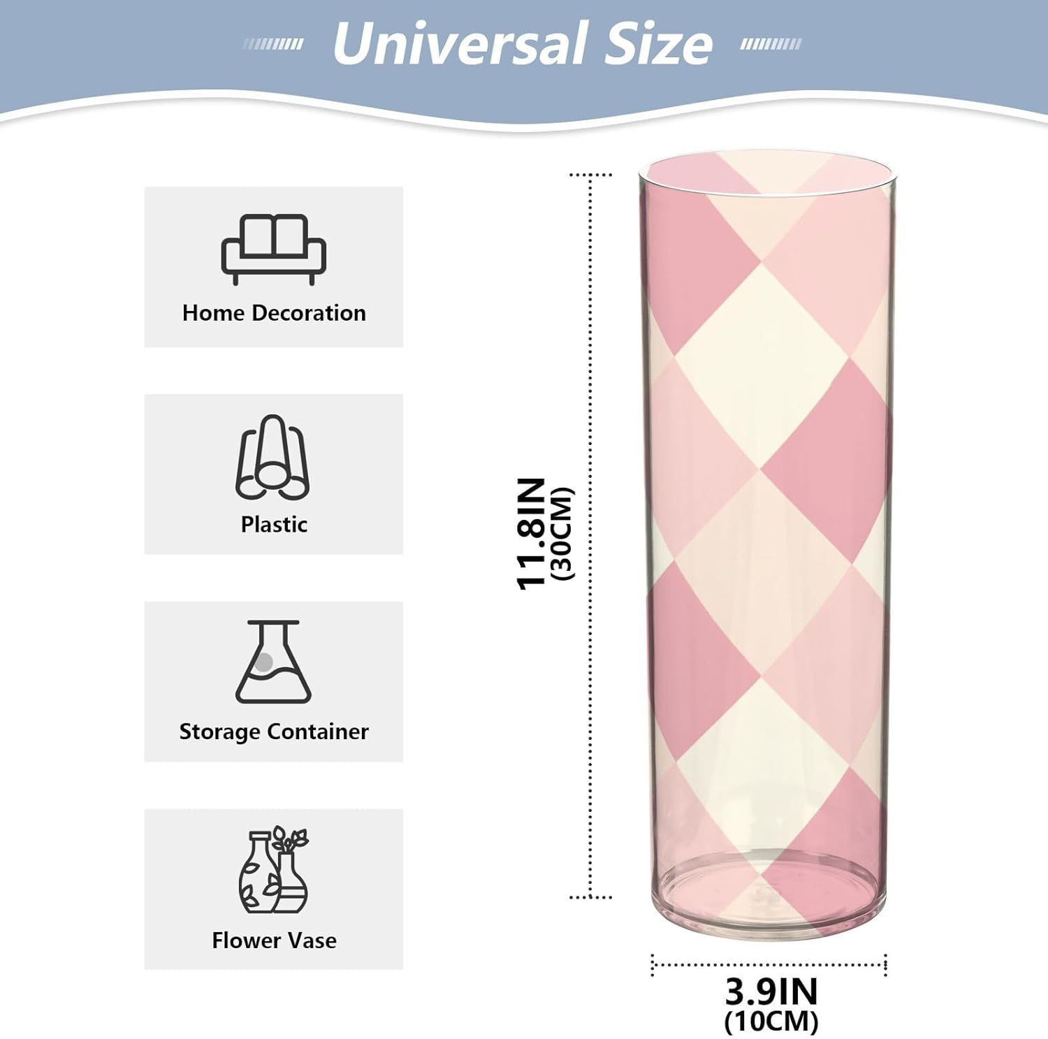 Blush and White Squares Plastic Hurricane Vase 118 x 39 Inch