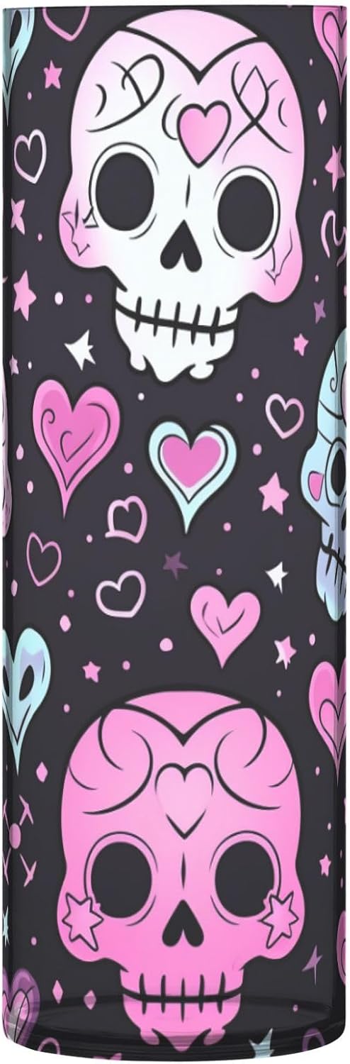Cute Halloween Floral Skull Heart Pink Plastic Cylinder Vases for Centerpieces