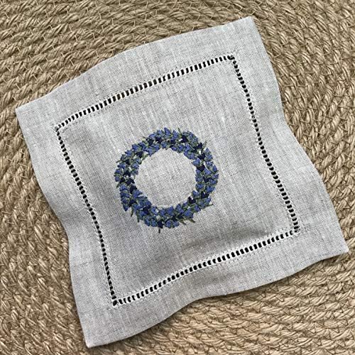 Hand Embroidered Lavender Pillow Sachet Bag Set of 3 Natural Linen