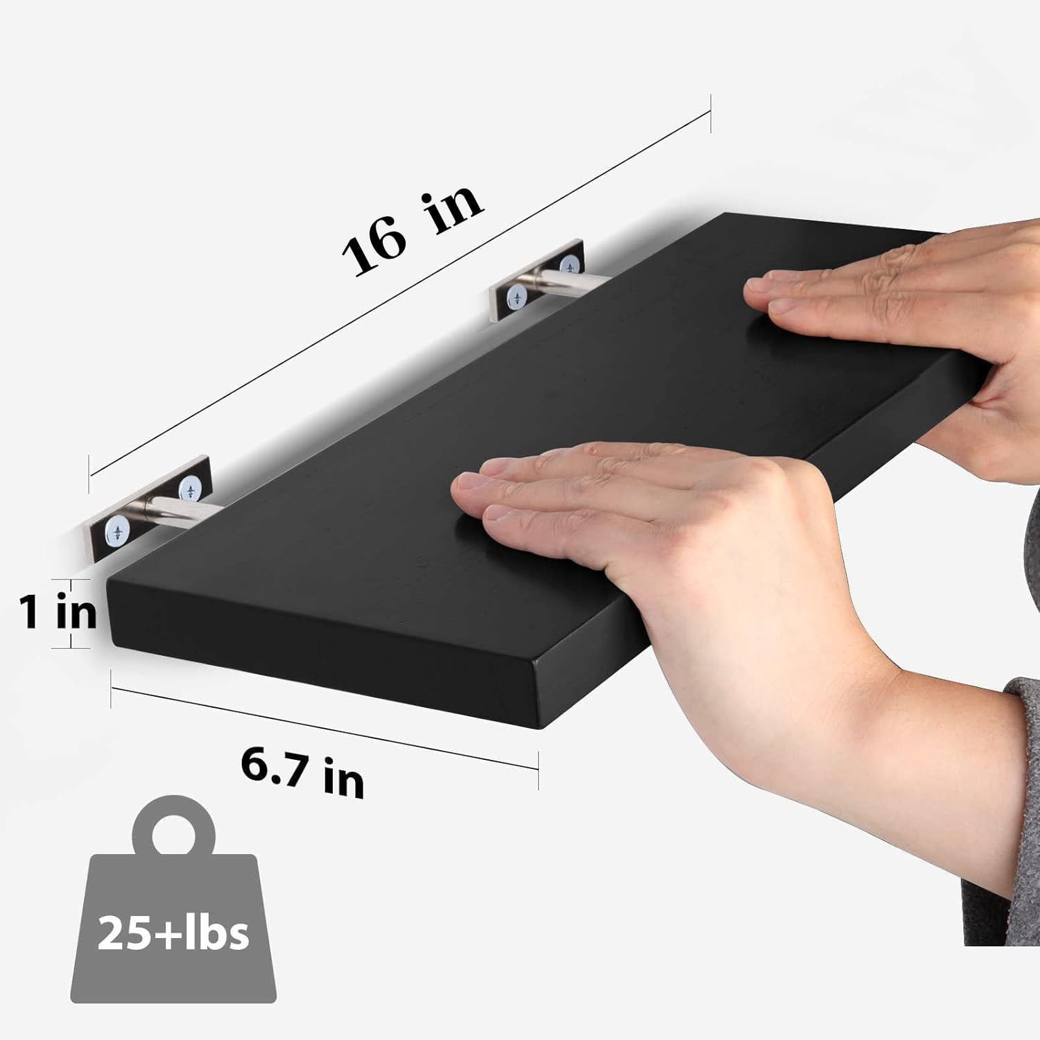 Solid Wood Floating Shelves Set of 3 Black