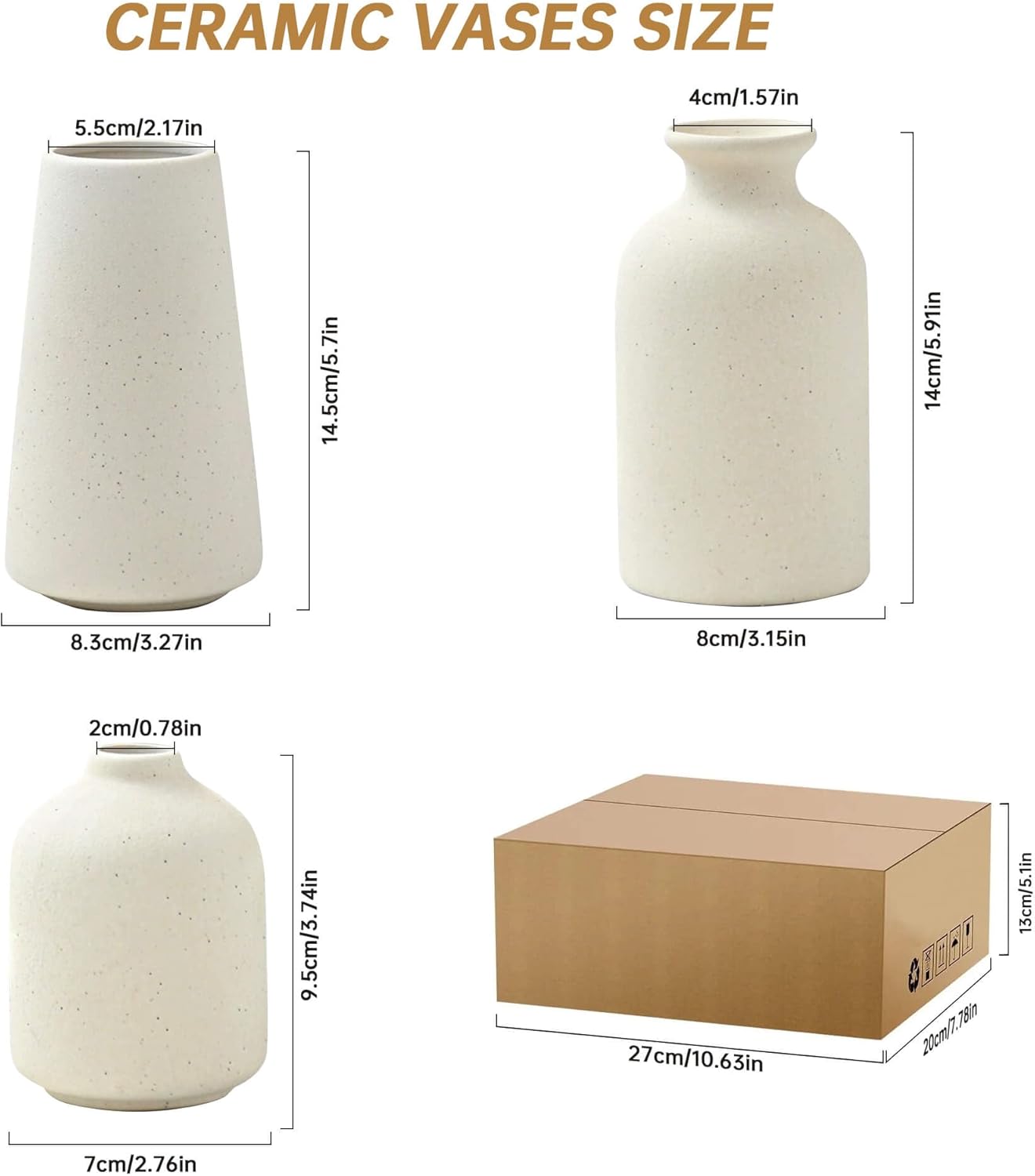 Beige Ceramic Vases Set of 3 for Pampas Grass and Dried Flowers
