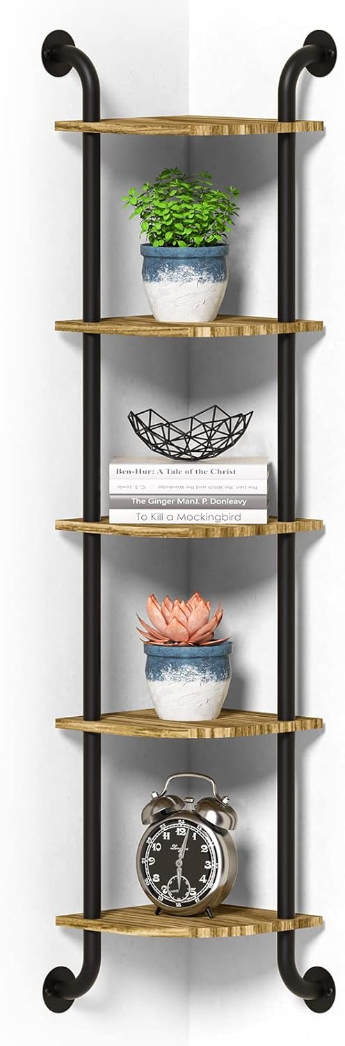 Tinpin 5-Tier Wall Corner Shelf Bookshelf Rustic