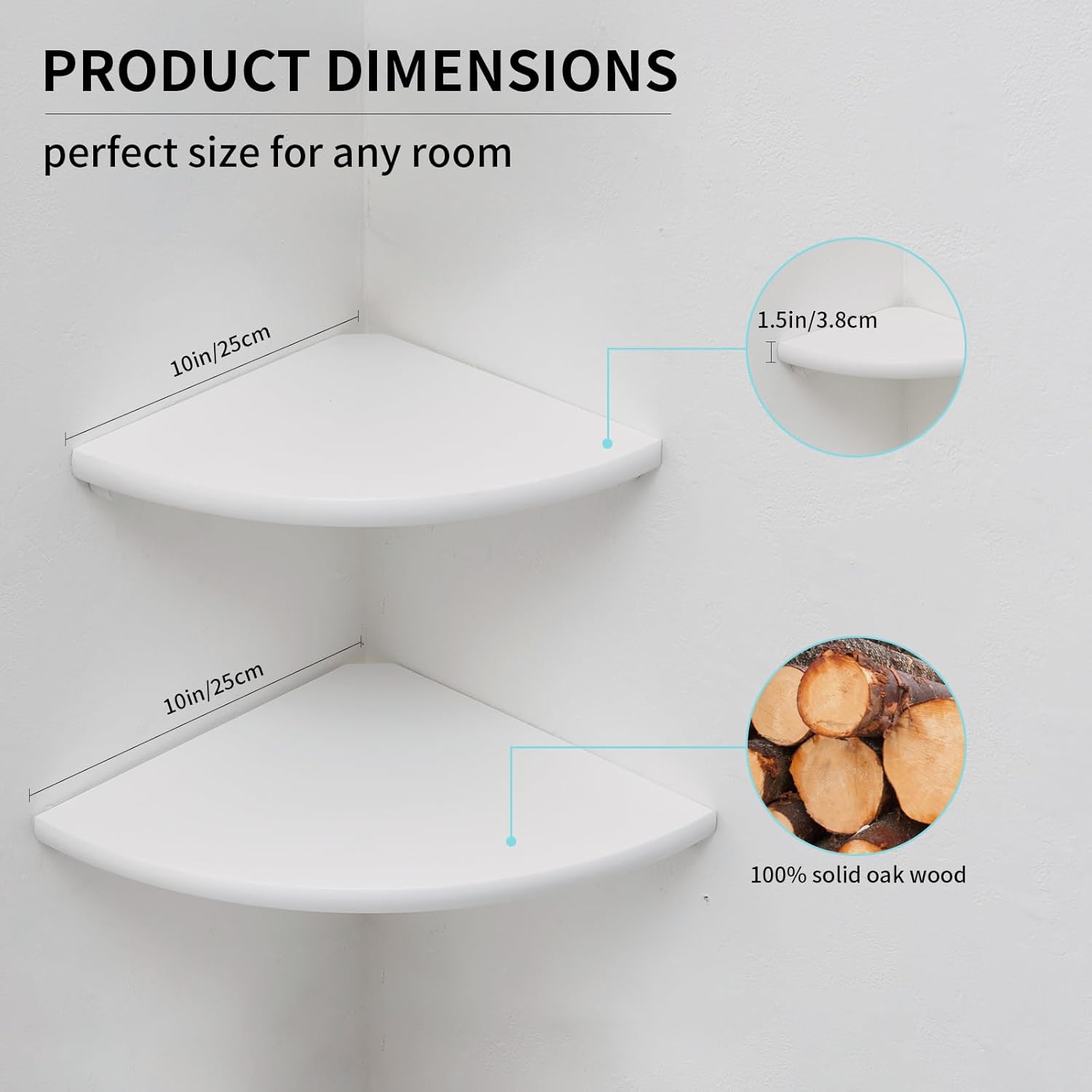 White Corner Shelf with Round End Set of 2