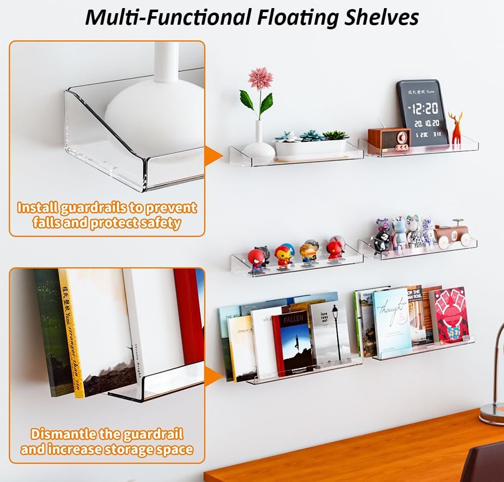4 Pcs Acrylic Floating Shelves for Home Display