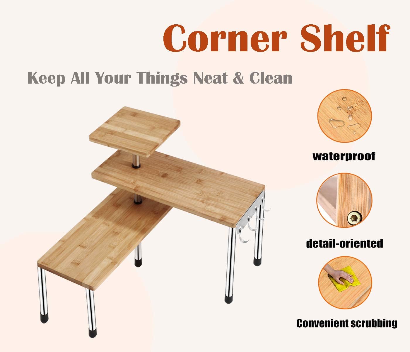 HYNAWIN Corner Shelf 3 Tier Space Saving Organizer