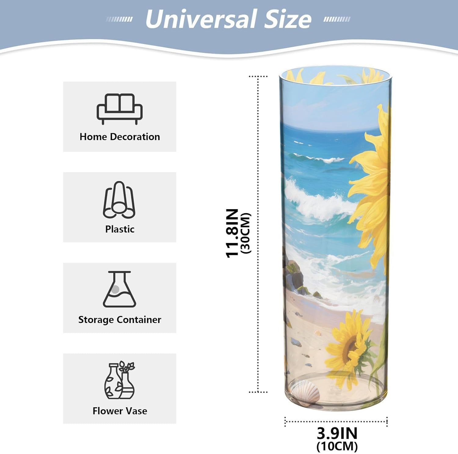 Sunflowers by The Sea Plastic Cylinder Vase 118 Inch Tall