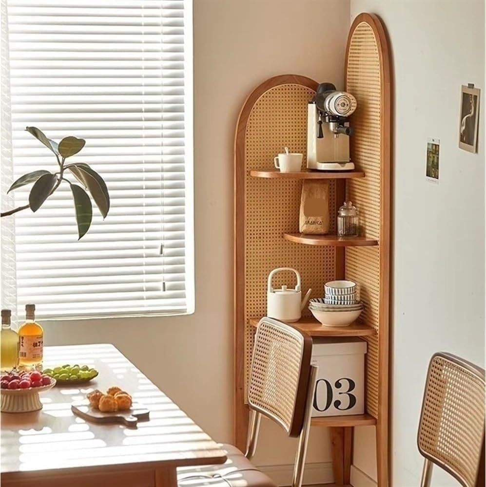 4-Tier Rattan Bookshelf with Solid Wood Frame 1