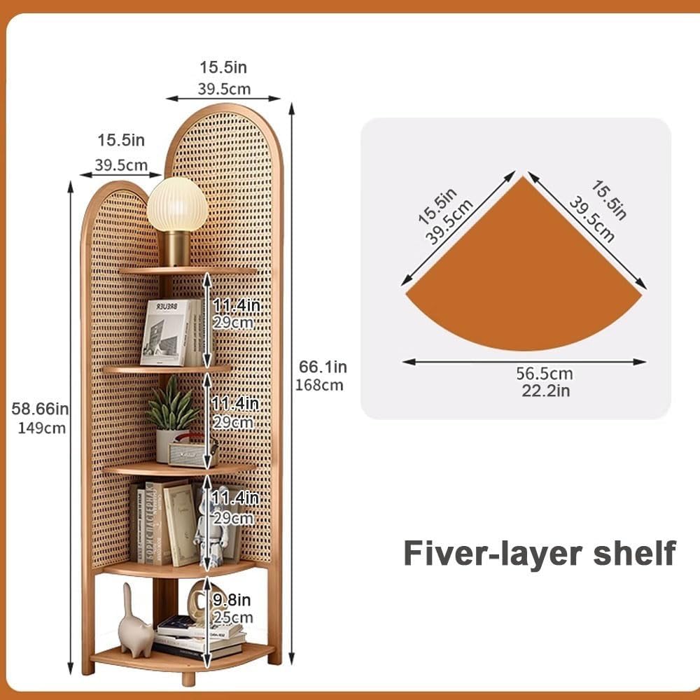 Miusocal Rattan Corner Bookshelf 5 Tier Storage
