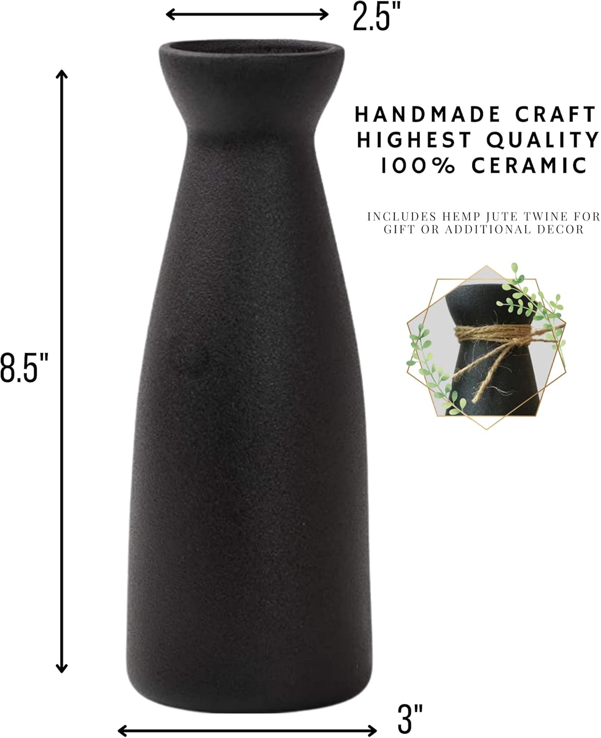 WZ WOODZIA Black Ceramic Vase for Pampas Grass