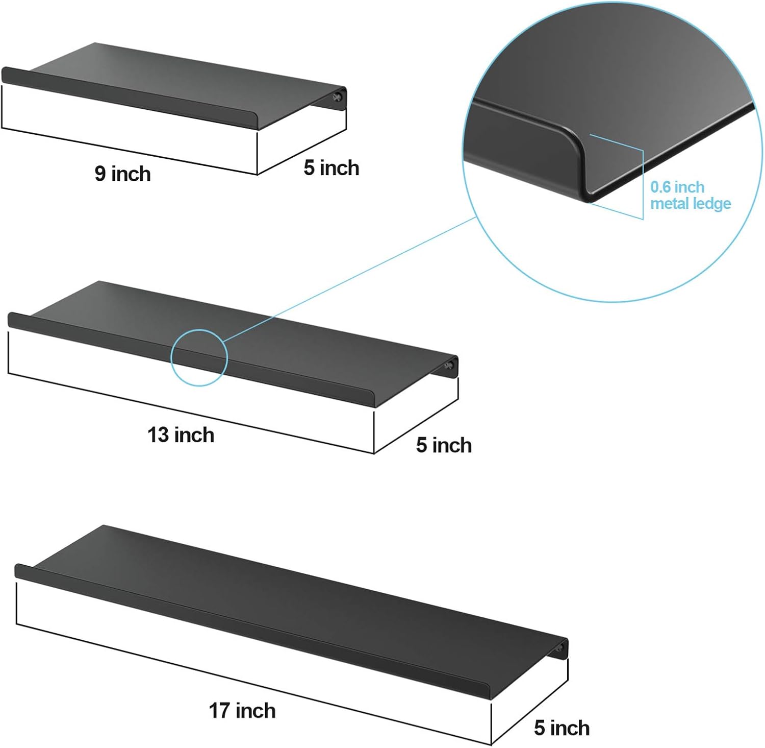 SRIWATANA Black Floating Shelves Set of 3 for Modern Home