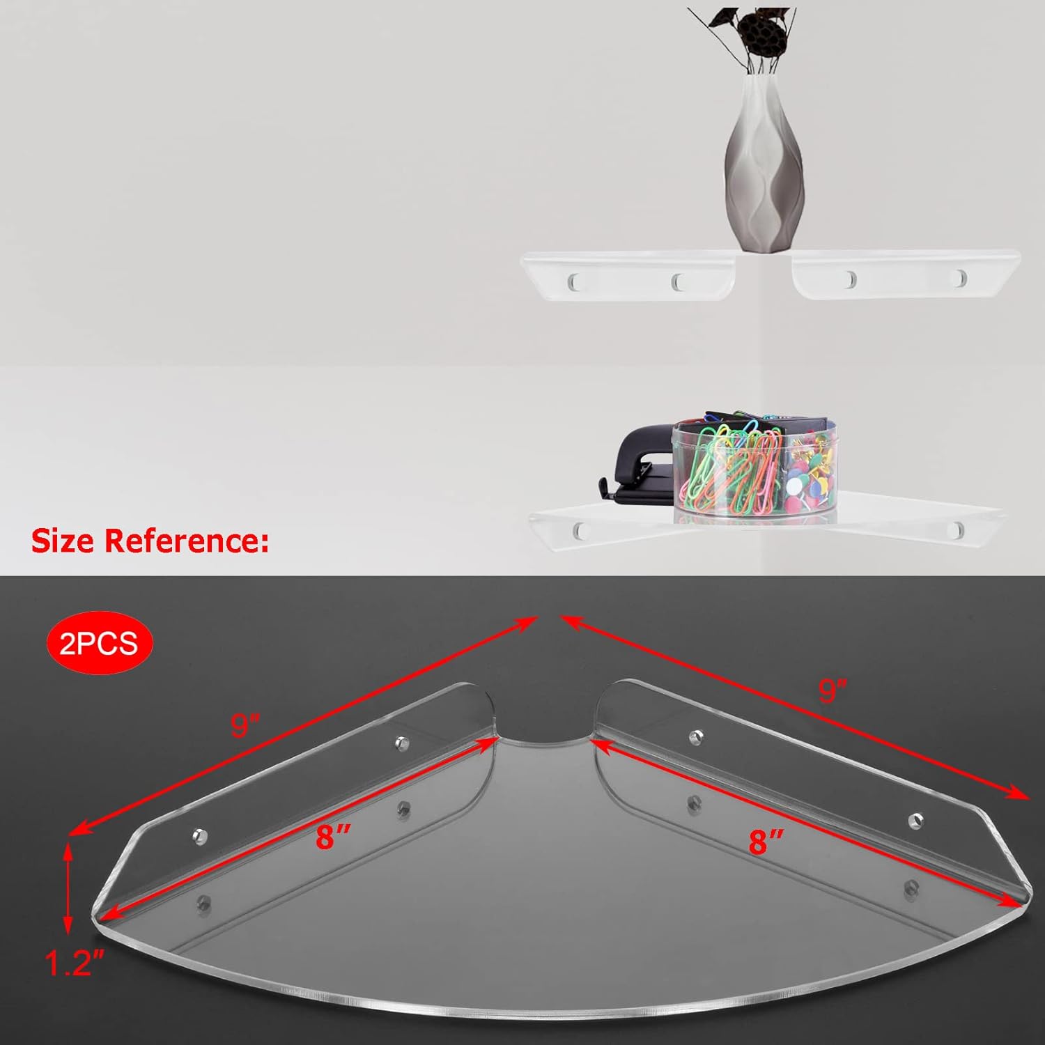 Cosmos Clear Floating Corner Shelves 2 Pcs Wall Mount Organizer