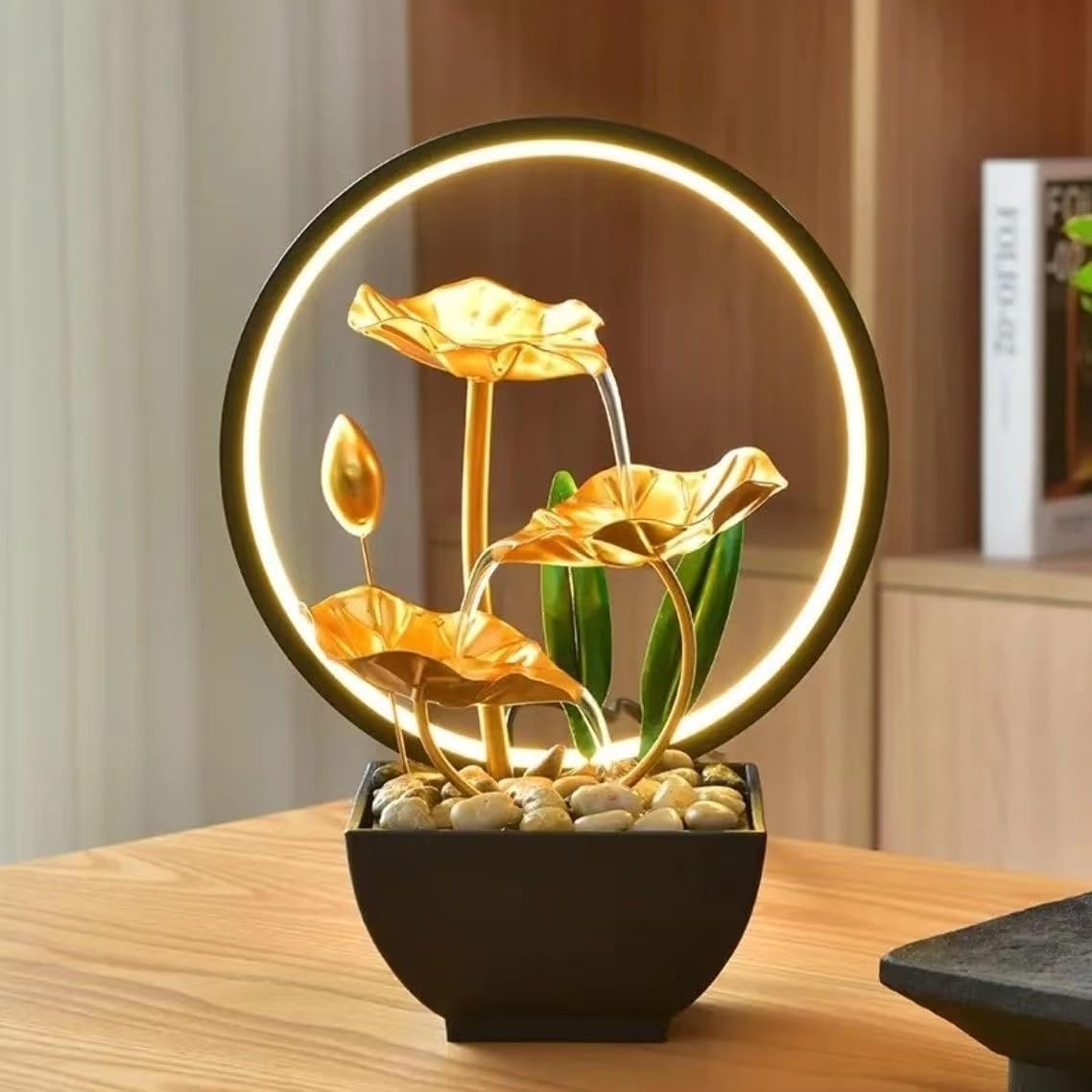TiCin USB Powered Tabletop Fountain with LED Lights and Natural Rocks