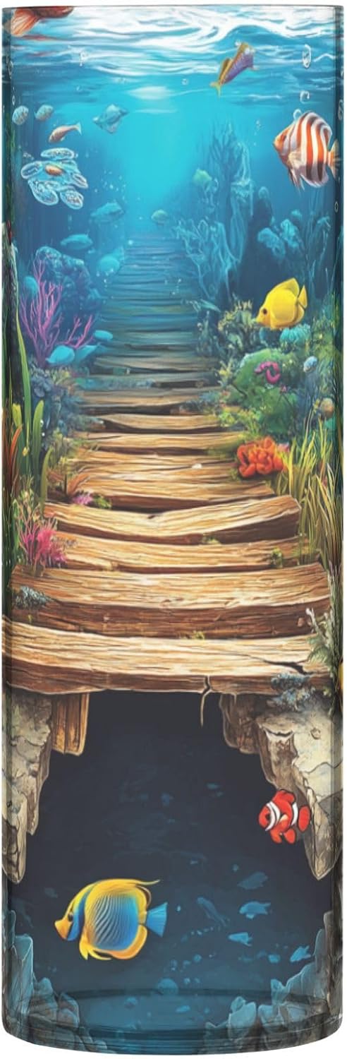 3D Hole White Wall Underwater Scene Cylinder Vase 118 x 39 Inch